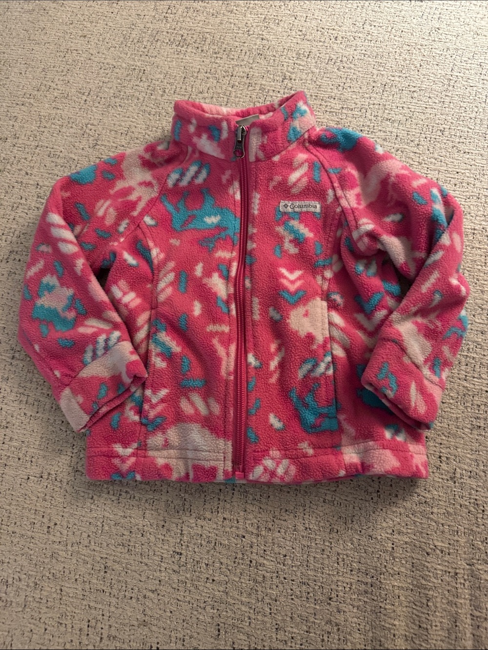 Columbia Pink Teal Patterned Fleece Jacket